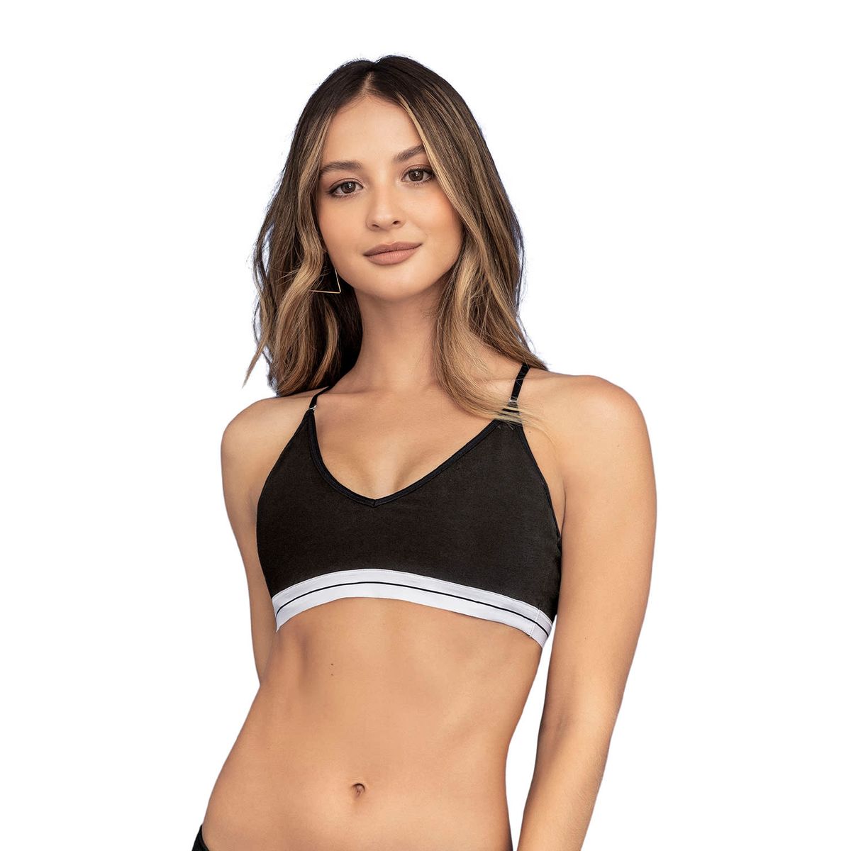 LEONISA - Top en algodón ultracómodo con breteles graduables 091082 Negro