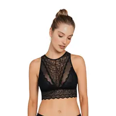 LEONISA - Bralette de cuello alto tipo crop top sin estructura 015807 Negro