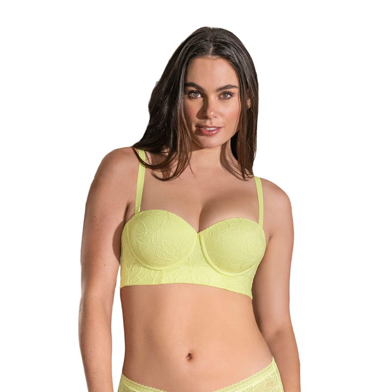 LEONISA - Strapless bustier 360° de perfección en encaje 11911N Amarillo Claro