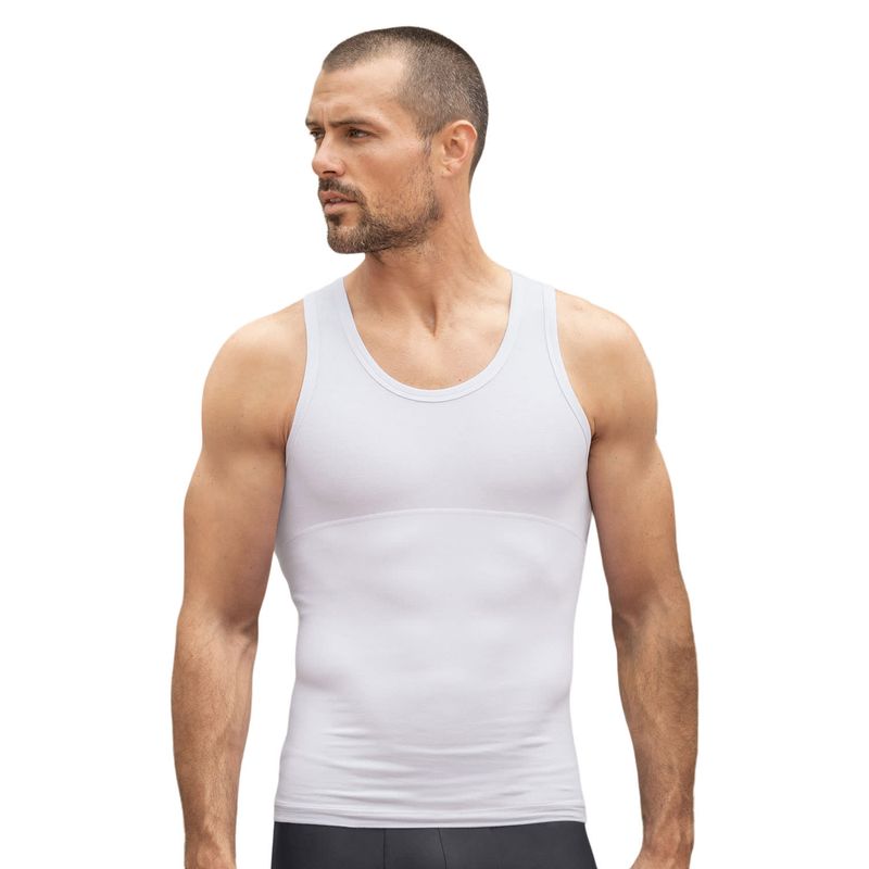 LEO - Camiseta de compresión moderada en abdomen y zona lumbar en algodón elástico 035013 Blanco