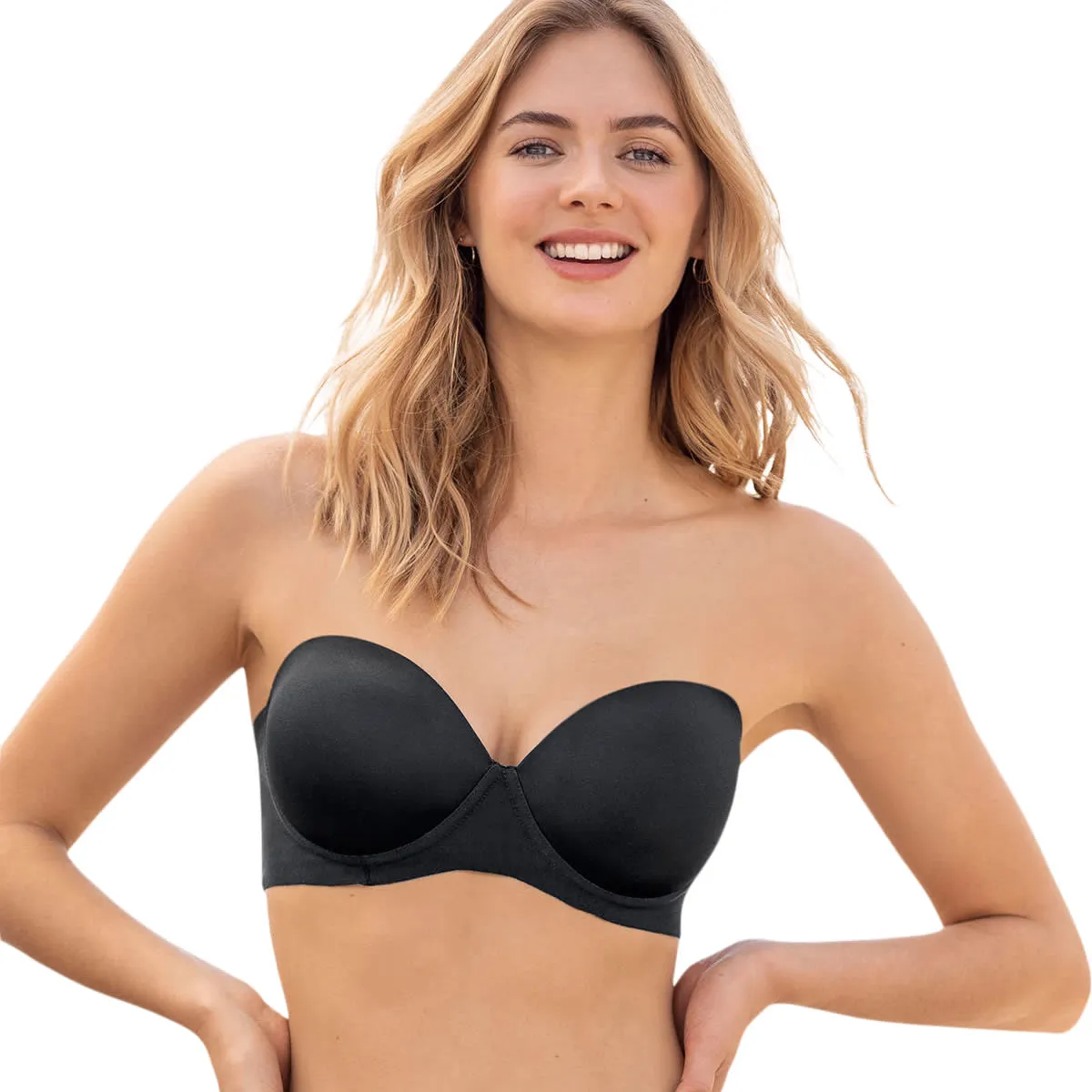 LEONISA - Sostén strapless antideslizante Push Up 011981 Negro
