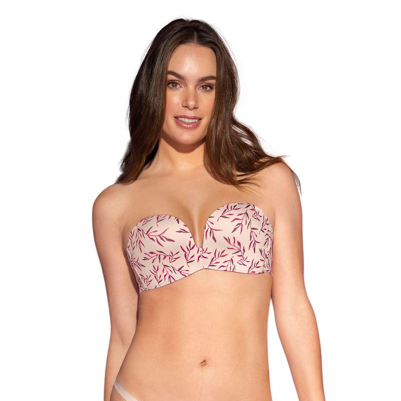 LEONISA - Sostén strapless Antigravedad de realce alto sin arco 011841 Estampado Ramas