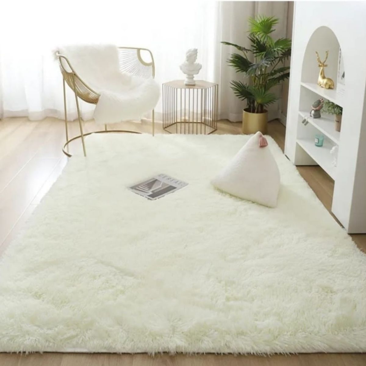 ANGELES DEL HOGAR - Alfombras peluda tipo Shaggy 200x300 cm Blanco