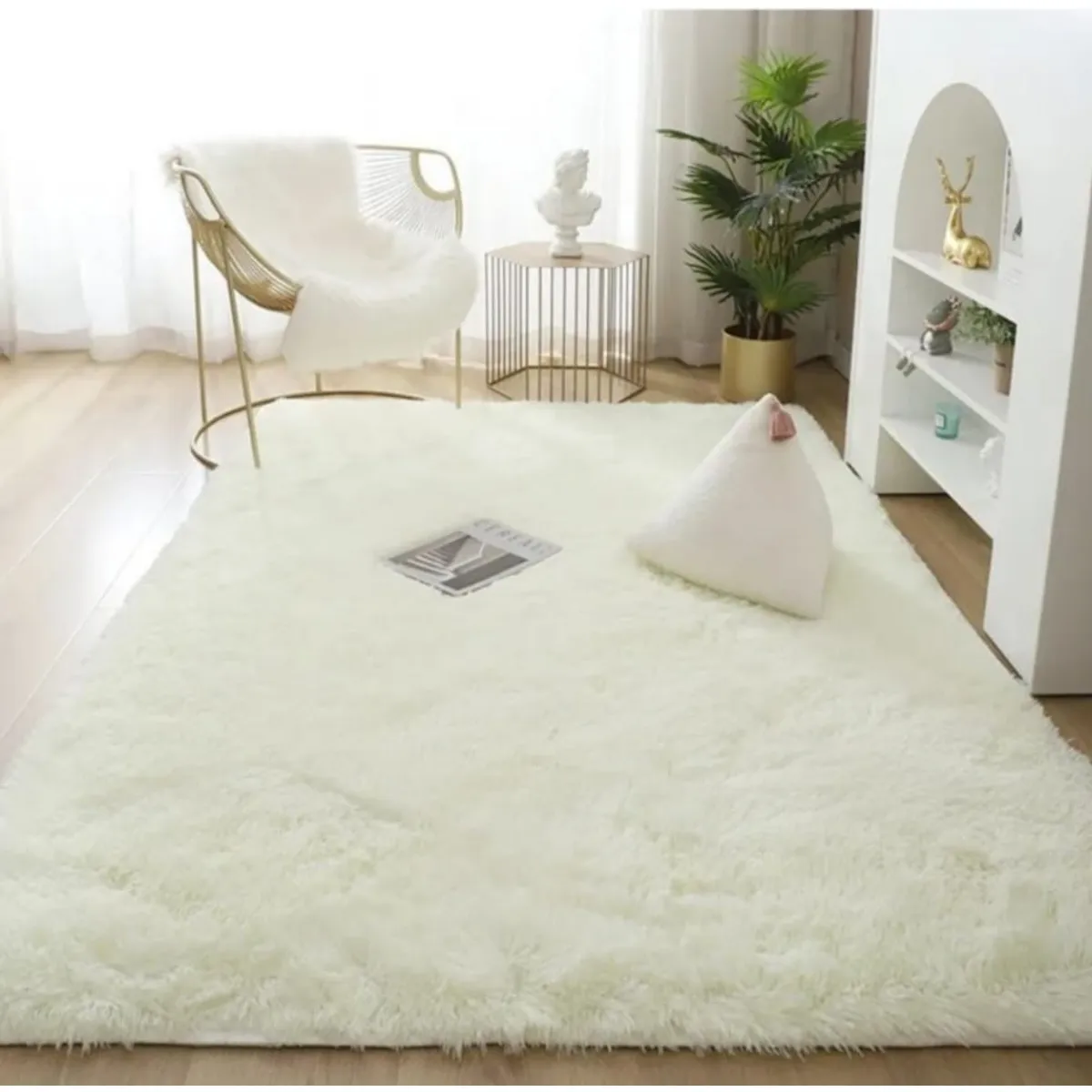 ANGELES DEL HOGAR - Alfombras peluda tipo Shaggy 200x300 cm Blanco