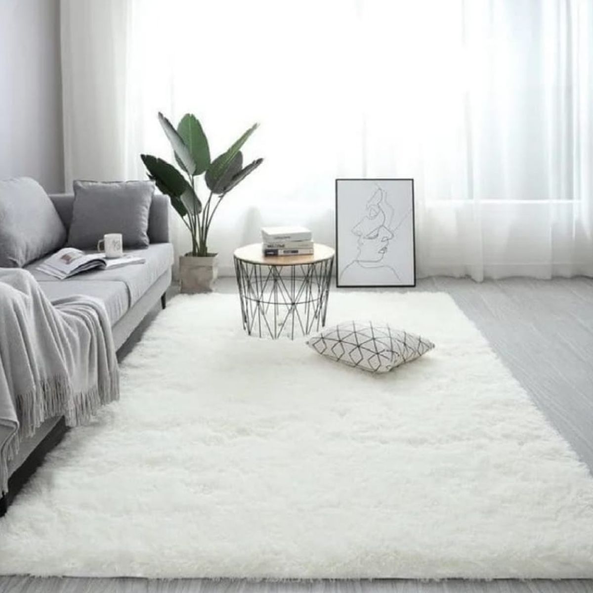 ANGELES DEL HOGAR - Alfombras peluda tipo Shaggy 200x300 cm Blanco