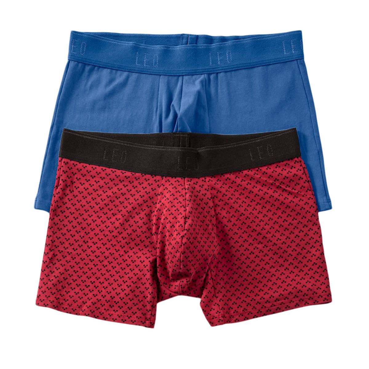 LEO - Pack x2 bóxers cortos en algodón elástico 33212X2 Rojo Estampado / Azul