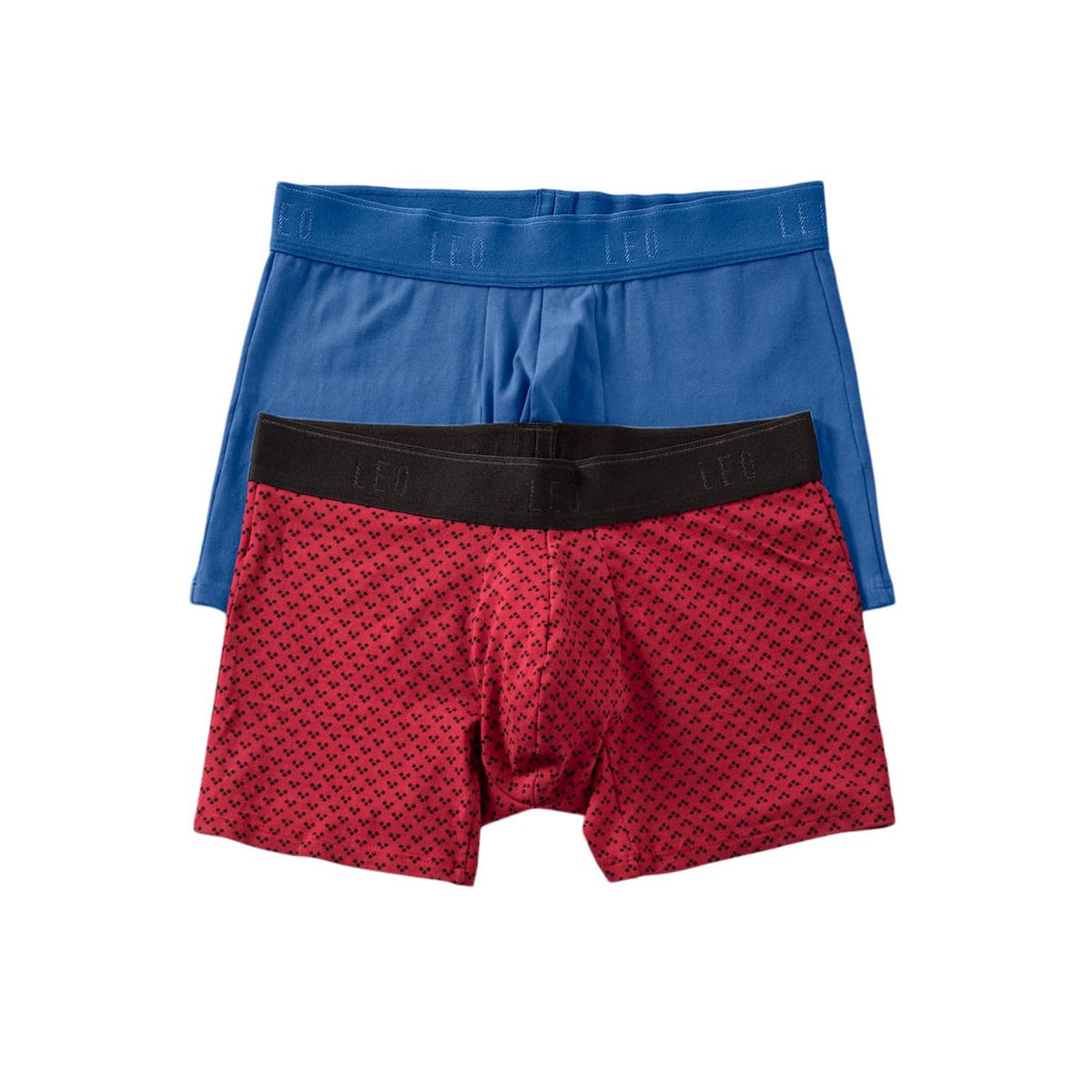LEO - Pack x2 bóxers cortos en algodón elástico 33212X2 Rojo Estampado / Azul