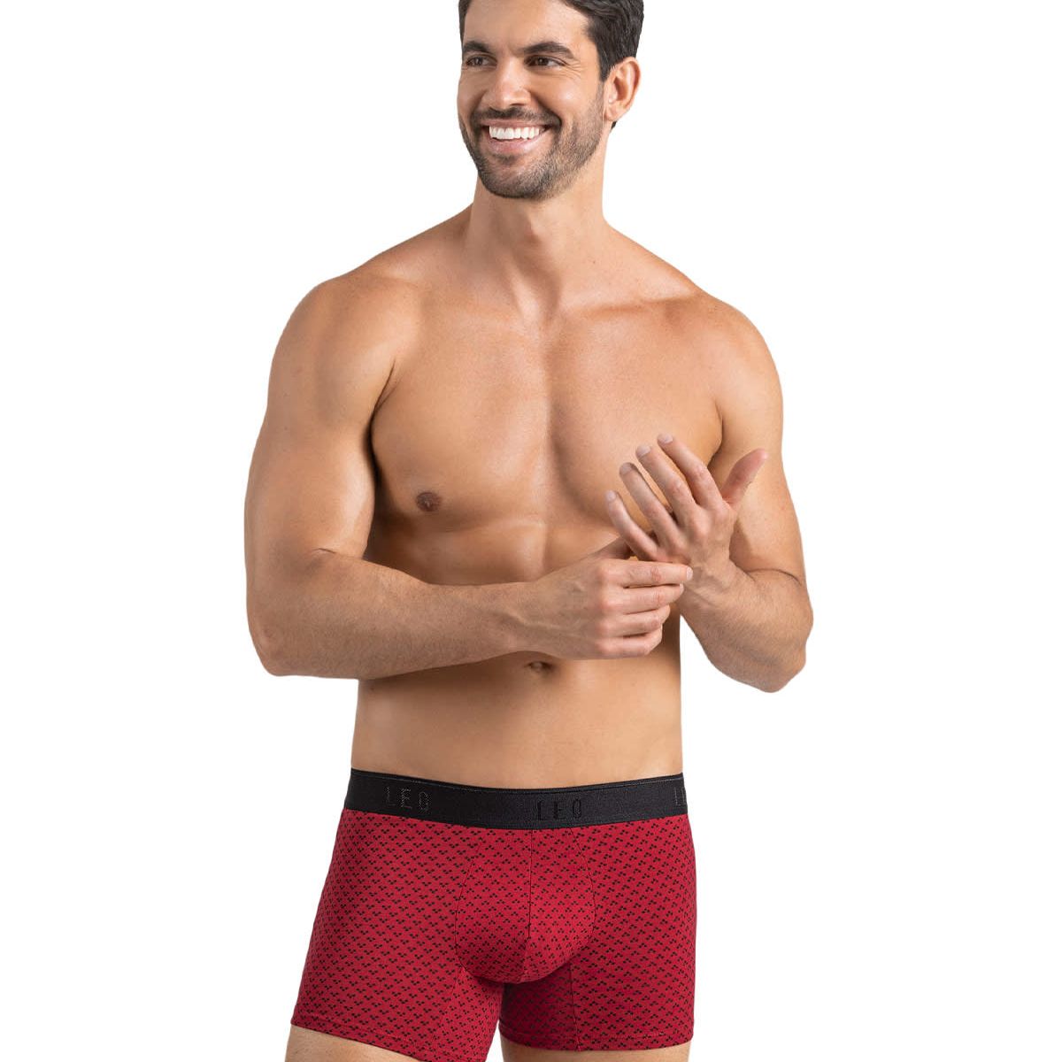 LEO - Pack x2 bóxers cortos en algodón elástico 33212X2 Rojo Estampado / Azul