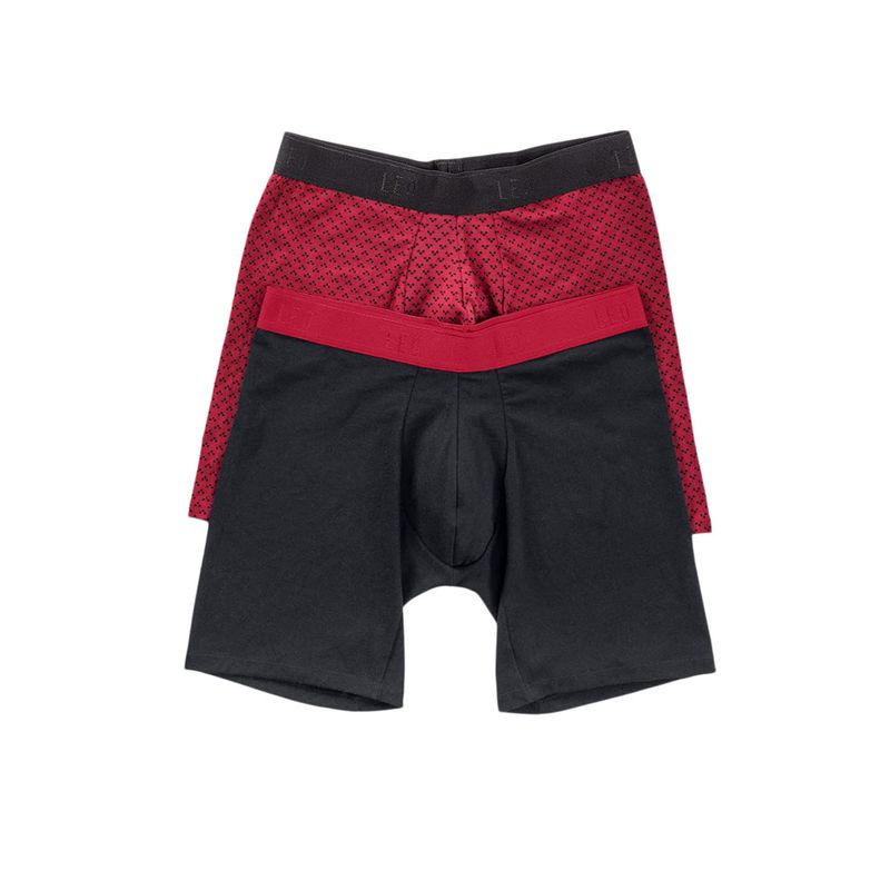 LEO - Pack x2 bóxers largos ajustado en algodón 33253X2 Fondo Rojo Estampado / Negro Elastico Rojo