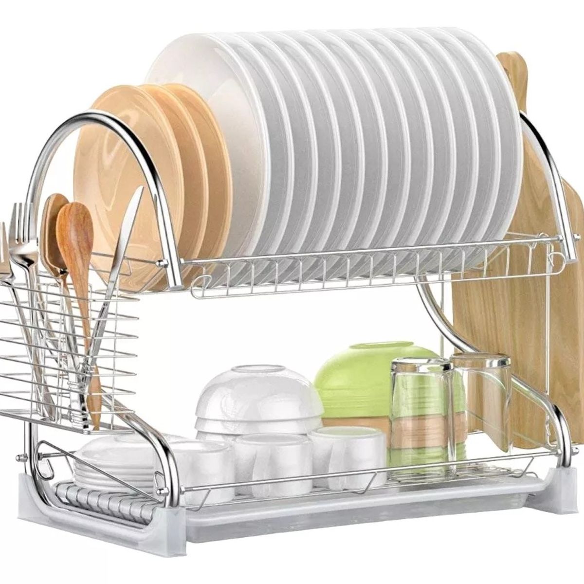 GENERICO - Secador Escurridor Platos Vajilla 2 Niveles Acero Inoxidable