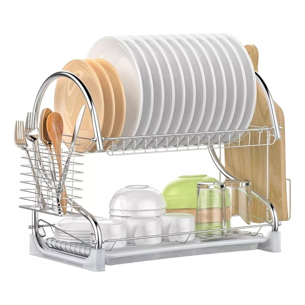 GENERICO - Secador Escurridor Platos Vajilla 2 Niveles Acero Inoxidable