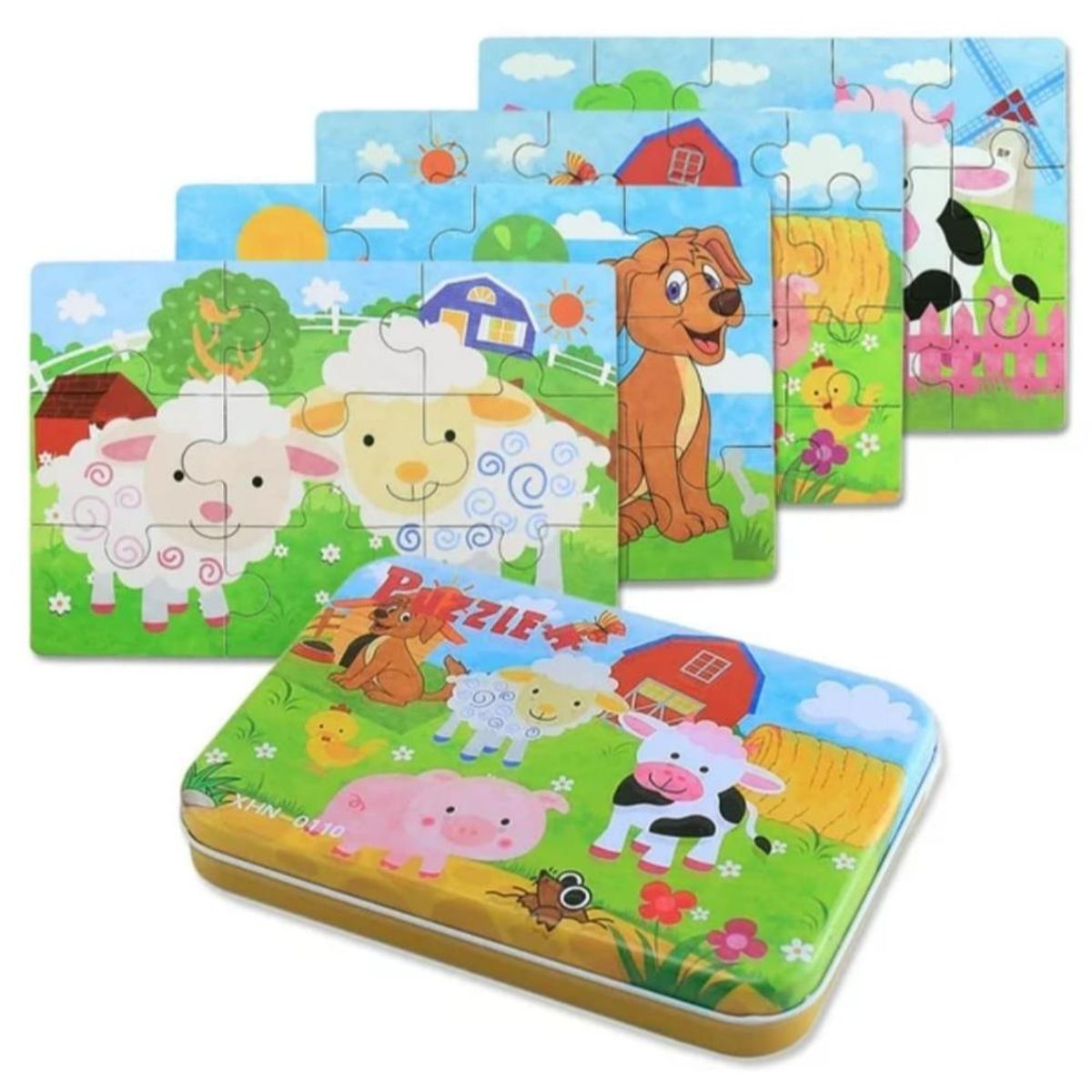 TOLIPA - Rompecabezas 4 unidades caja metálica diferentes diseños