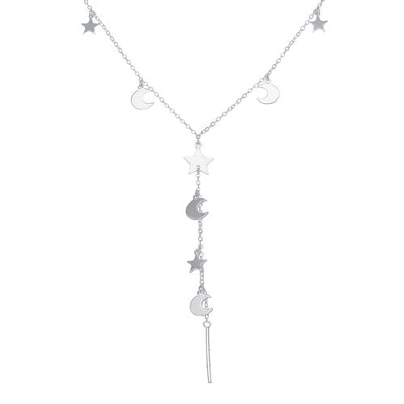 GENERICO - collar cascada media luna y estrellas de plata s925