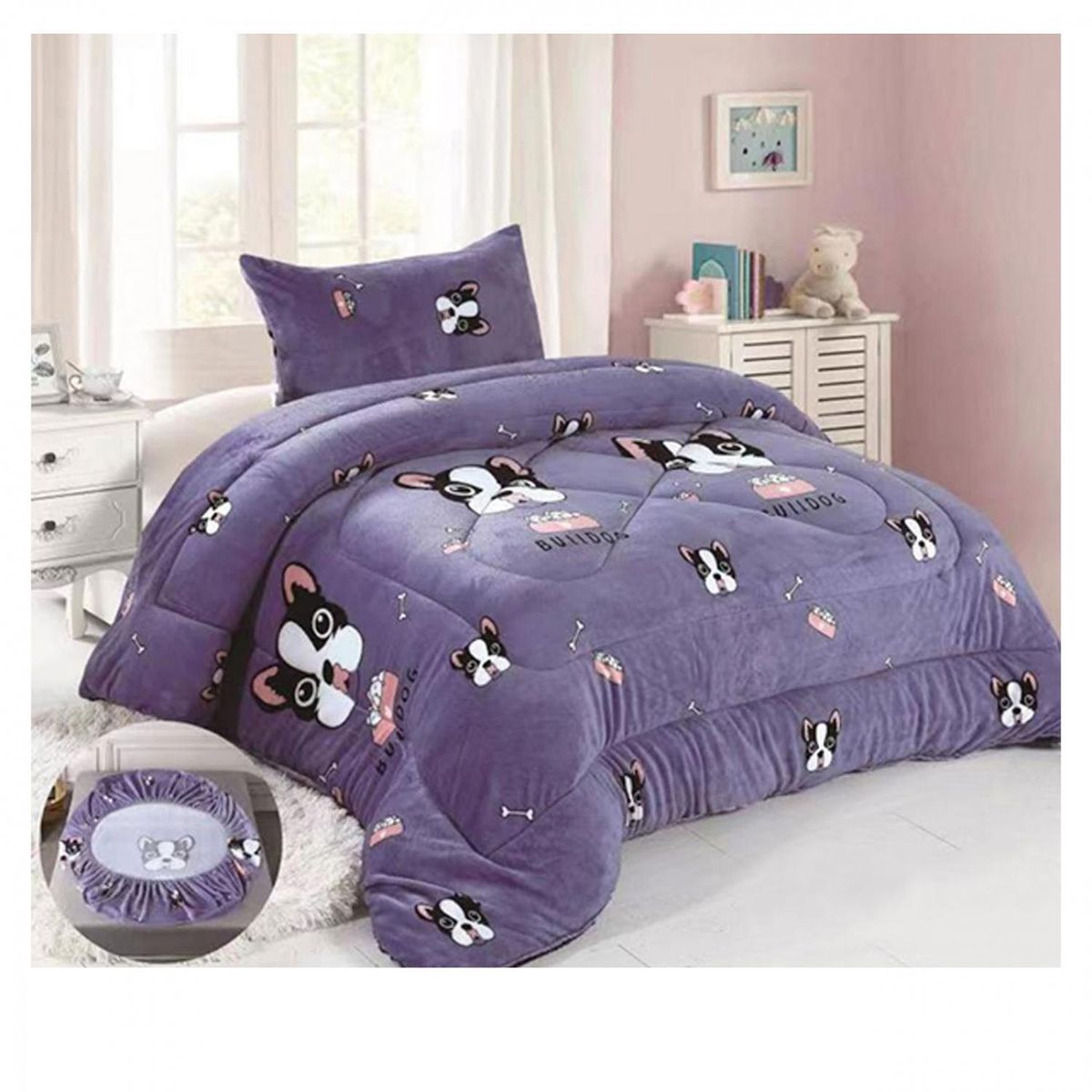 GENERICO - Cobertor de Chiporro y Sabana Bajera de Polar Infantil 1.5 Plazas Dog