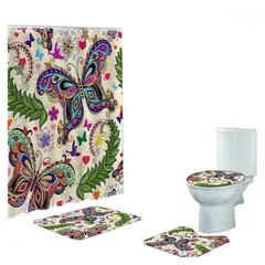 GENERICO - Cortina De Ducha + Set De Alfombra + Tapete Baño Mariposas