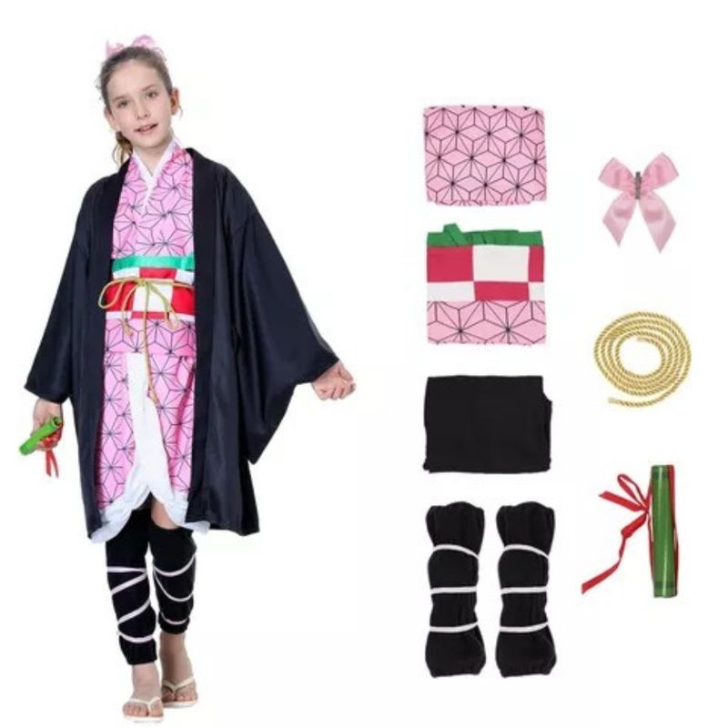 GENERICO - Disfraz Nezuko Kimetsu No Yaiba Cosplay Anime Niña Talla 120