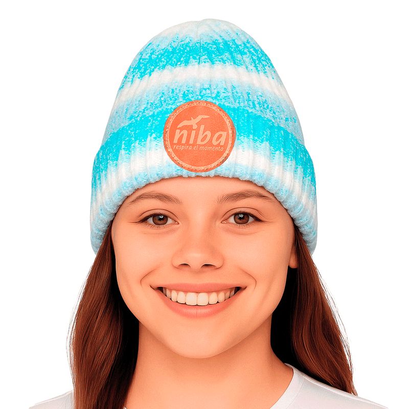 NIBA - Gorro De Lana Arcoiris Azul Niba
