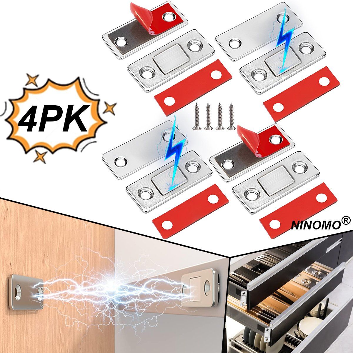 EDWINAYY - Pestillo Seguro Magnético Para Cajones Puerta De Mueble 4pcs