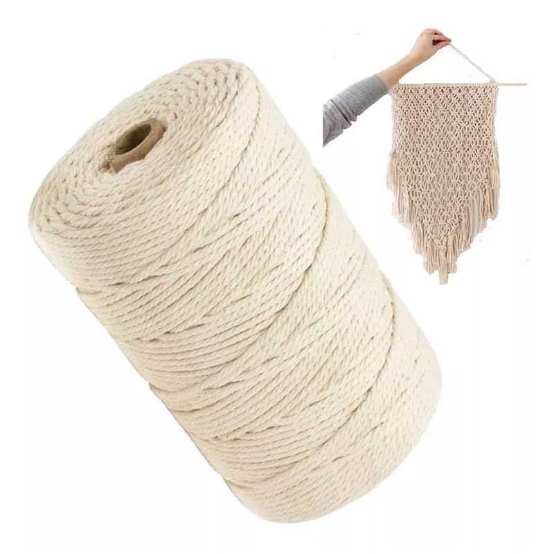 EDWINAYY - Cordón Macramé Peinado 3mm 200 Metros 1kg 100% Algodón Crudo