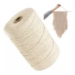 EDWINAYY - Cordón Macramé Peinado 3mm 200 Metros 1kg 100% Algodón Crudo