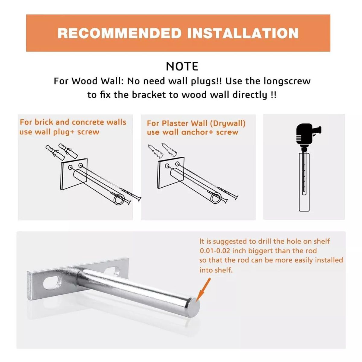 KUANGYE - Soporte Oculto Repisa Flotante 12,5cm 4 Piezas Inox