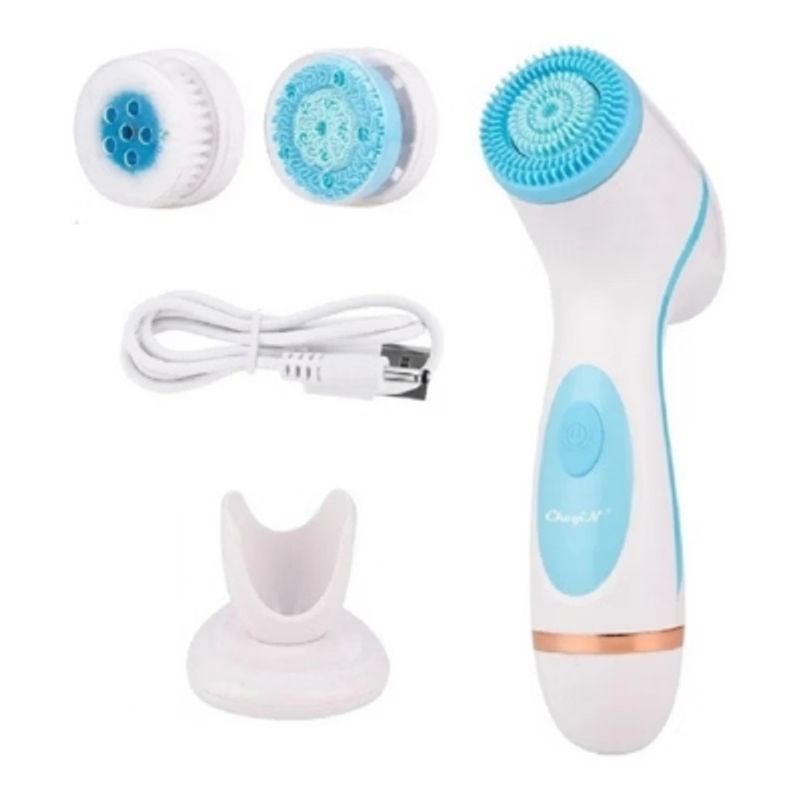 MUNDO MAGIA - Cepillo Limpieza Facial Celeste Masajeador Silicona 3 En 1
