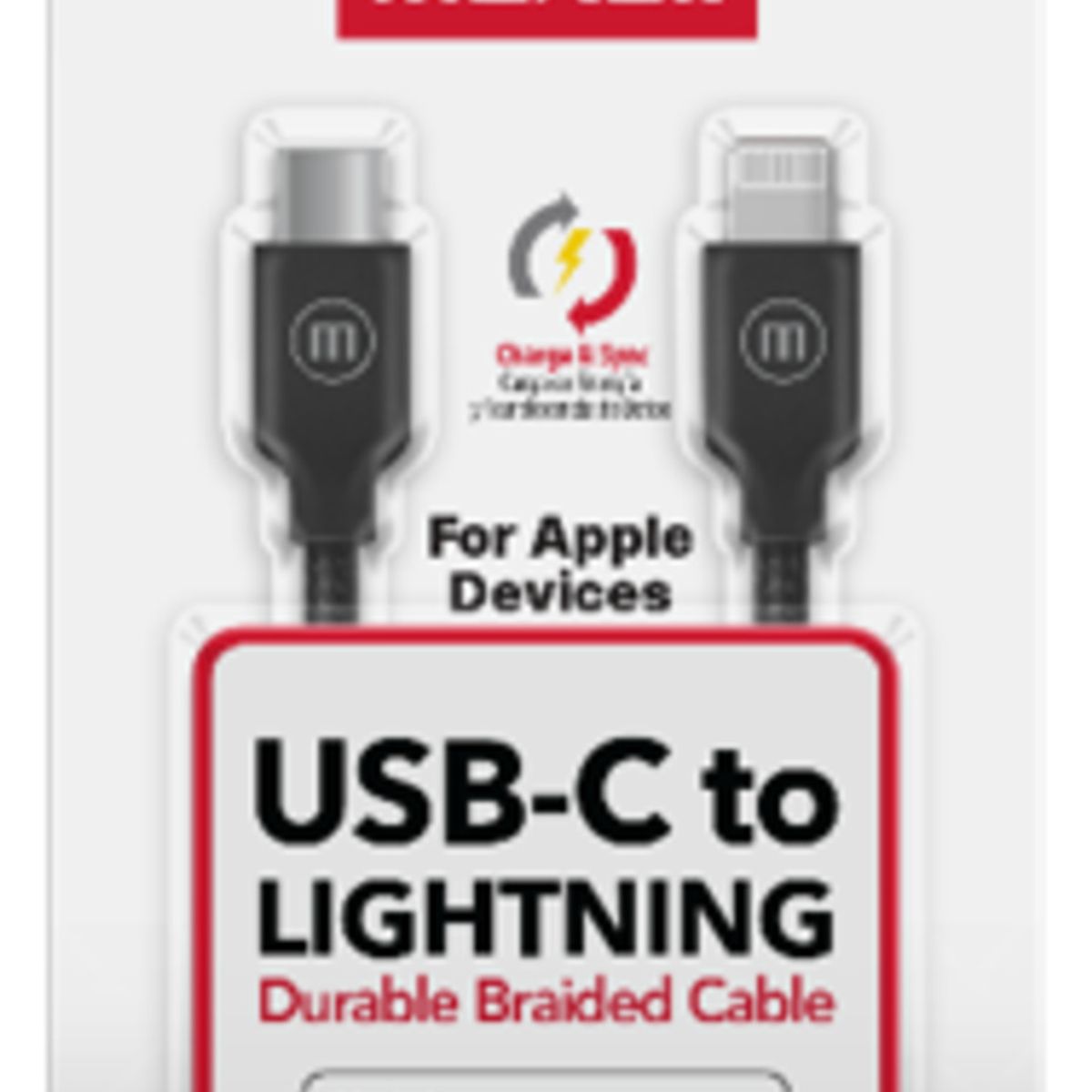 MAXELL - Cable Trenzado Usb-c A Lightning Maxell 2metros Carga Rápida Negro