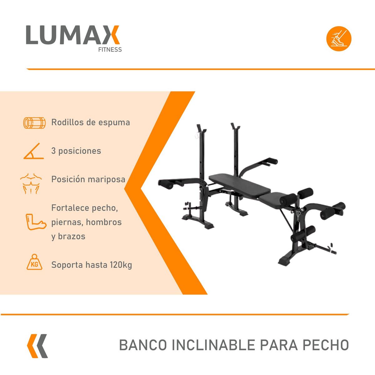 LUMAX - Banco Inclinable Para Pecho y Piernas Con Mariposa