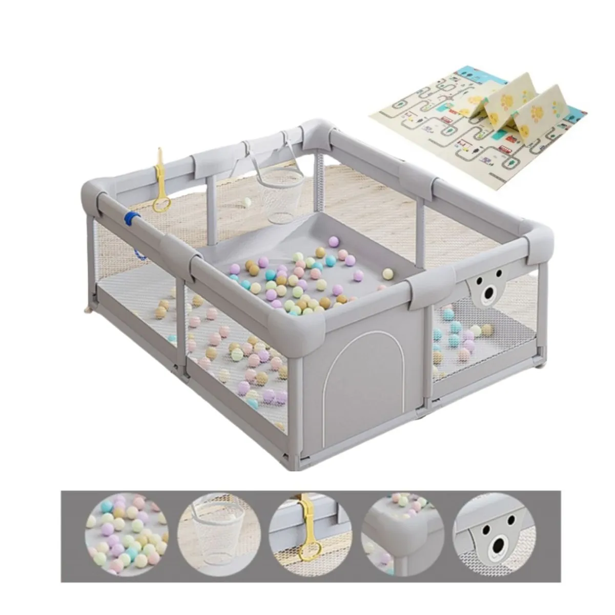 BABYLUNA - Corral Gimnasio de Juego Bebé con alfombra Basquet y Juegos