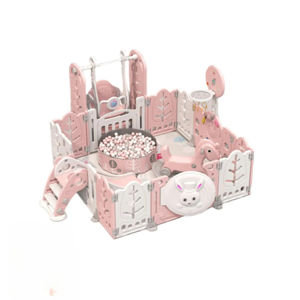 BABYLUNA - Corral Bebé Multiuso con alfombra y 8 Juegos Rosa