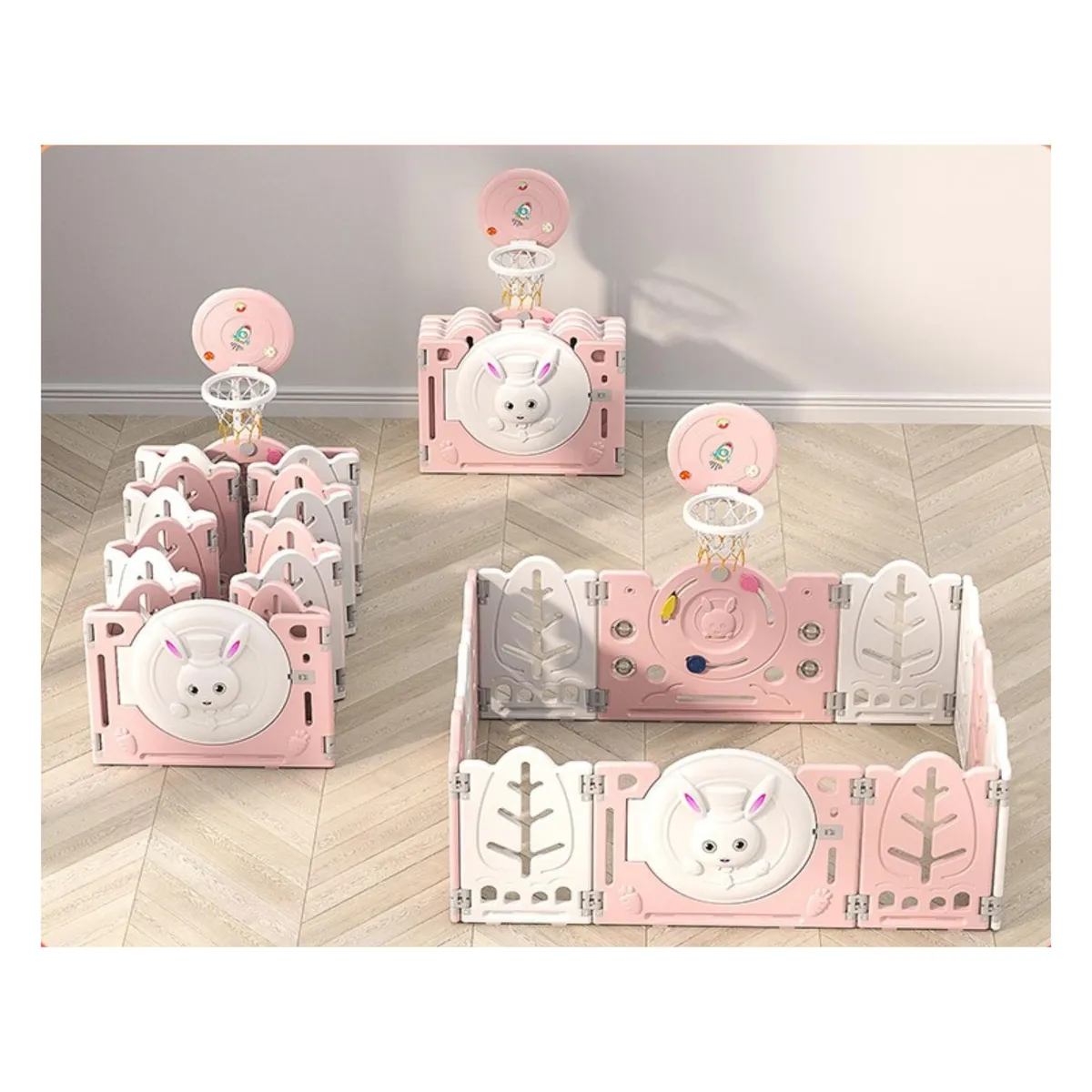 BABYLUNA - Corral Bebé Multiuso con alfombra y 8 Juegos Rosa