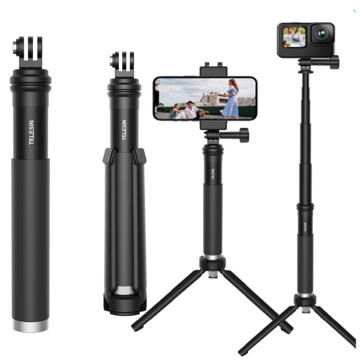 TELESIN - Bastón Selfie Tripode Para Smartphone Y Cámara Gopro U Otras