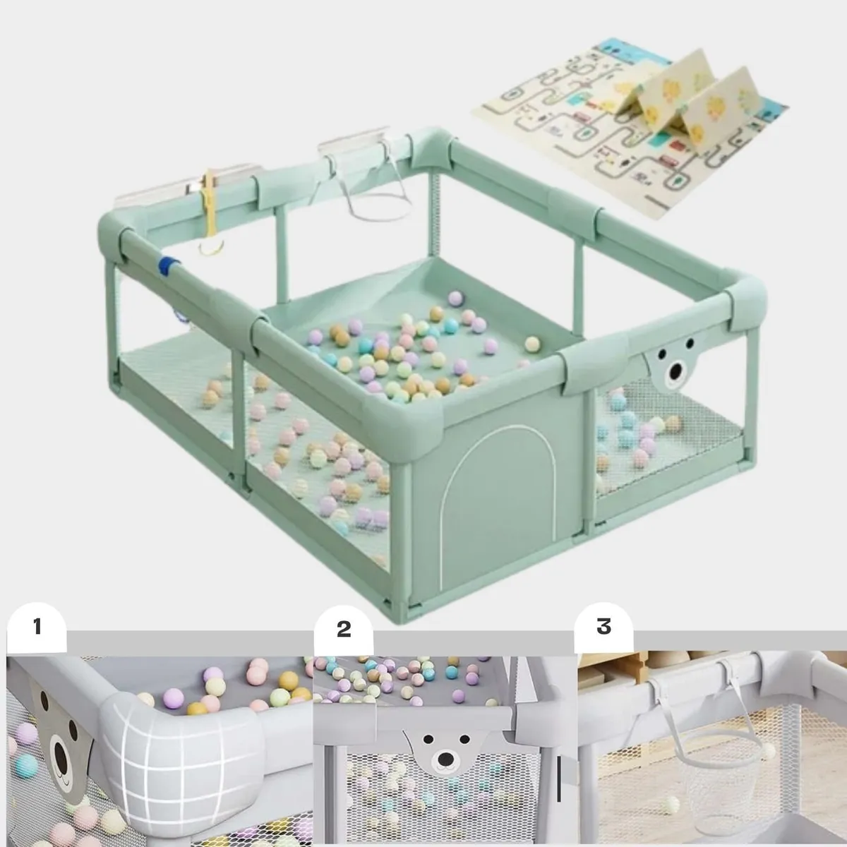 BABYLUNA - Corral Gimnasio de Juego Bebé con alfombra Basquet y Juegos