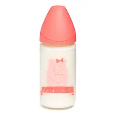 SUAVINEX - MAMADERA VIDRIO 240ML + FUNDA SILICONA ROSA