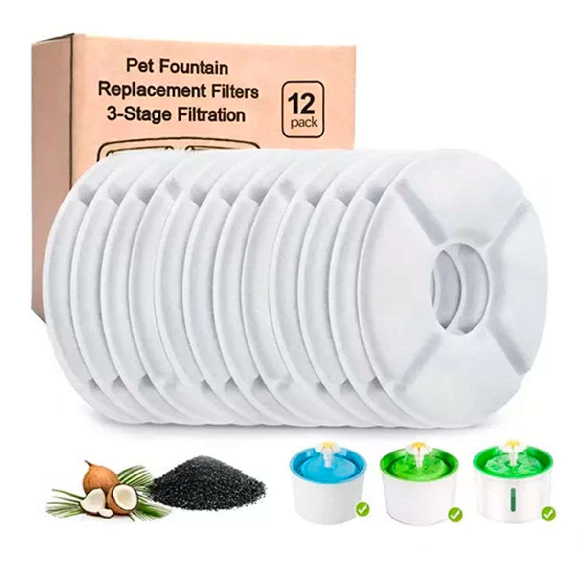 ESHOPANGIE - Pack 12 Filtros Bebedero Fuente Agua Eléctrico Gato Perro