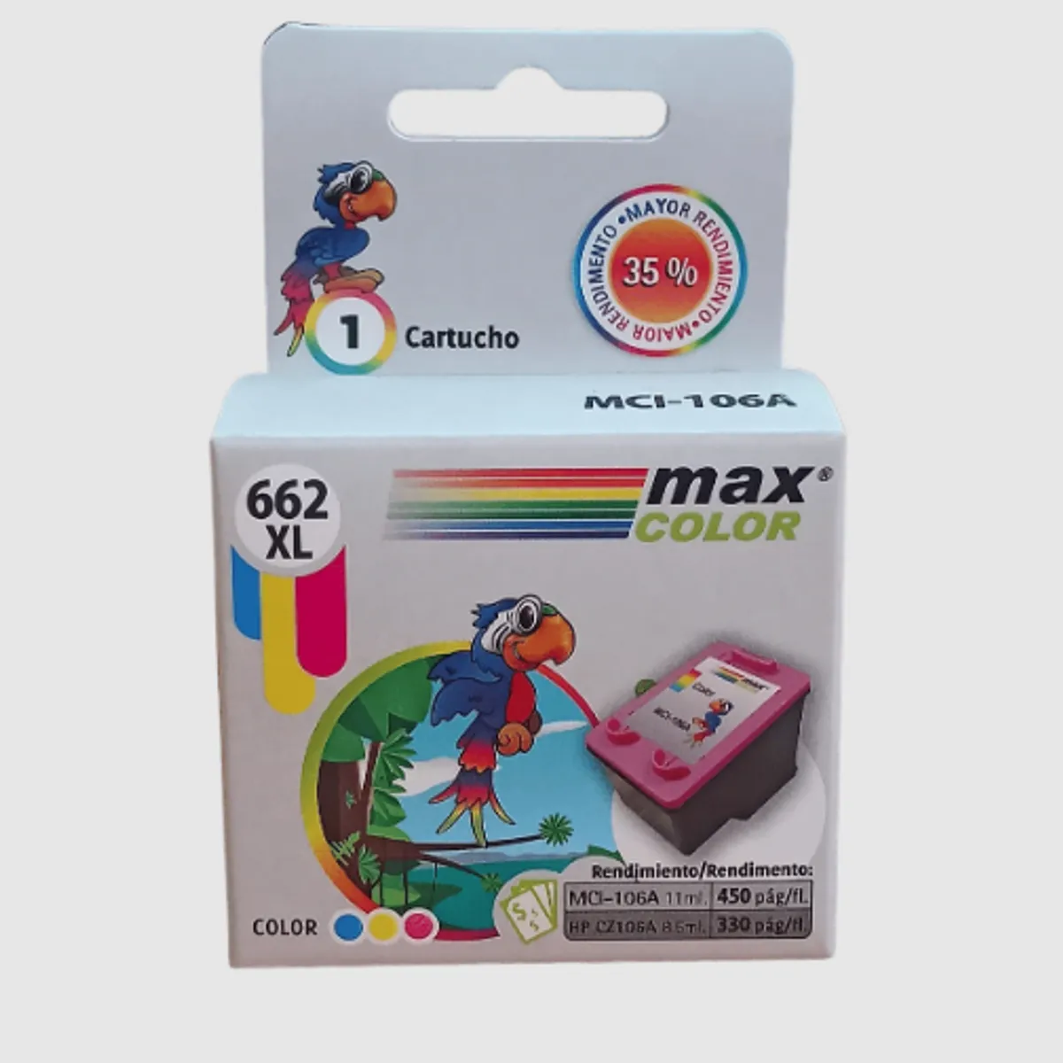 MAX - Cartucho Maxcolor HP MCI-662C color azul rosado y amarillo