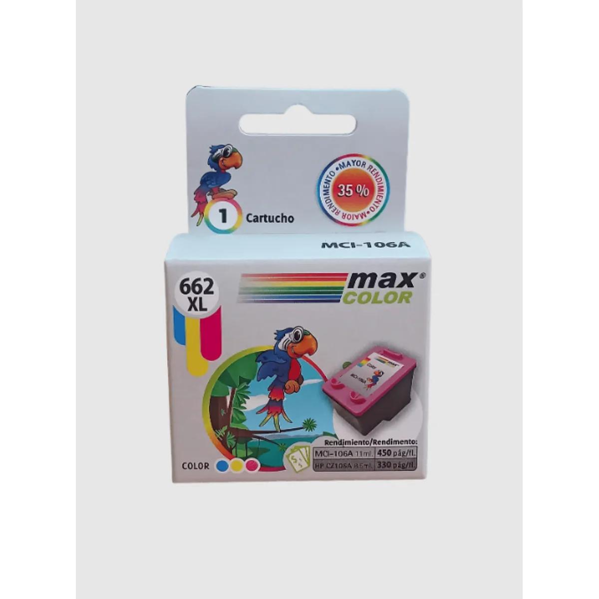 MAX - Cartucho Maxcolor HP MCI-662C color azul rosado y amarillo