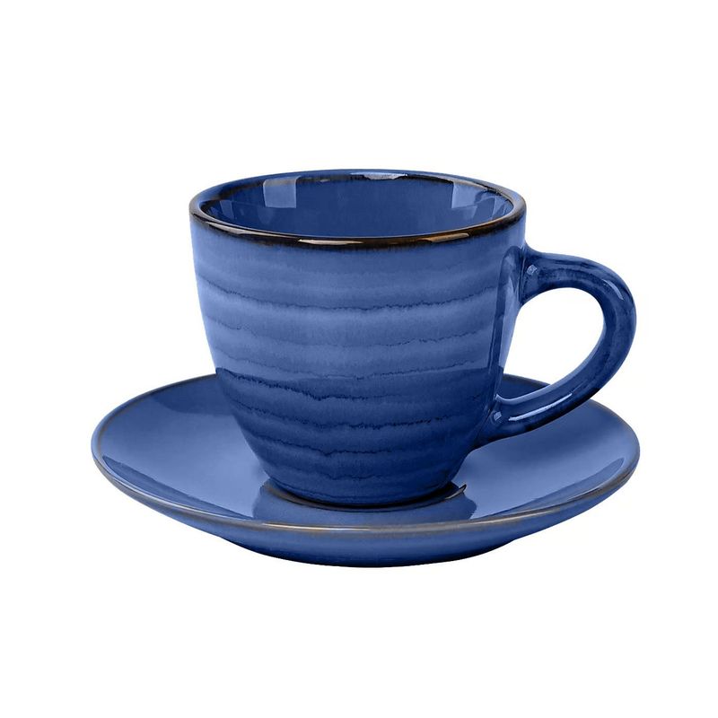 DANNY HOME - Set 6 Tazas de Cafe con Platillo Azul Estilo Rosca 100cc Danny Home