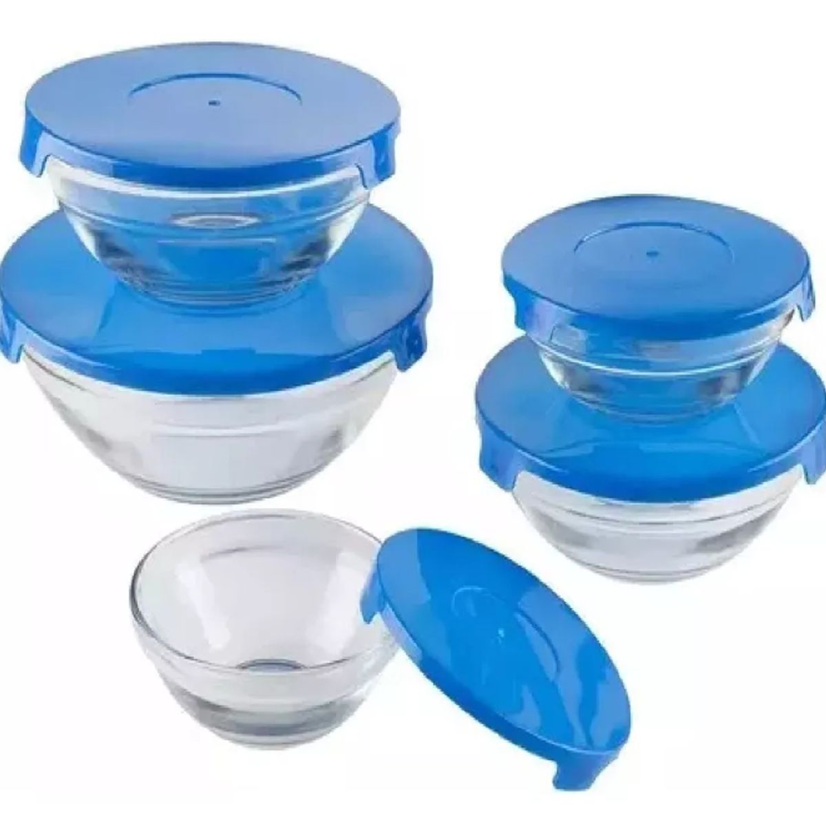 GENERICO - Pack 5 Piezas Bowl Pocillos Set Con Tapa Azul Contenedor