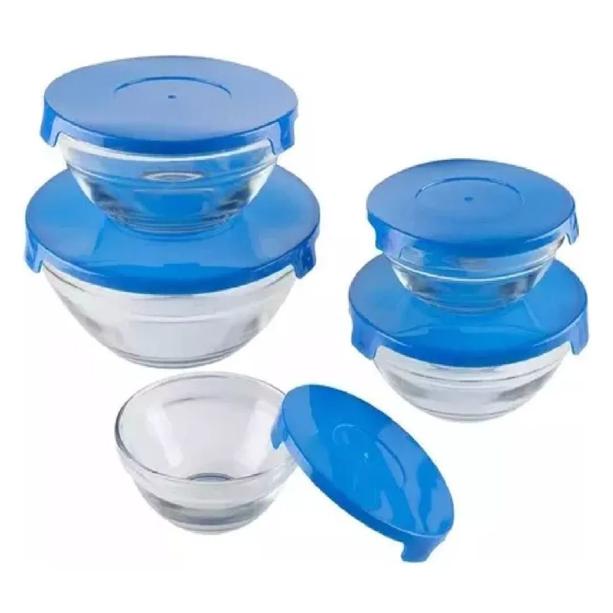 GENERICO - Pack 5 Piezas Bowl Pocillos Set Con Tapa Azul Contenedor