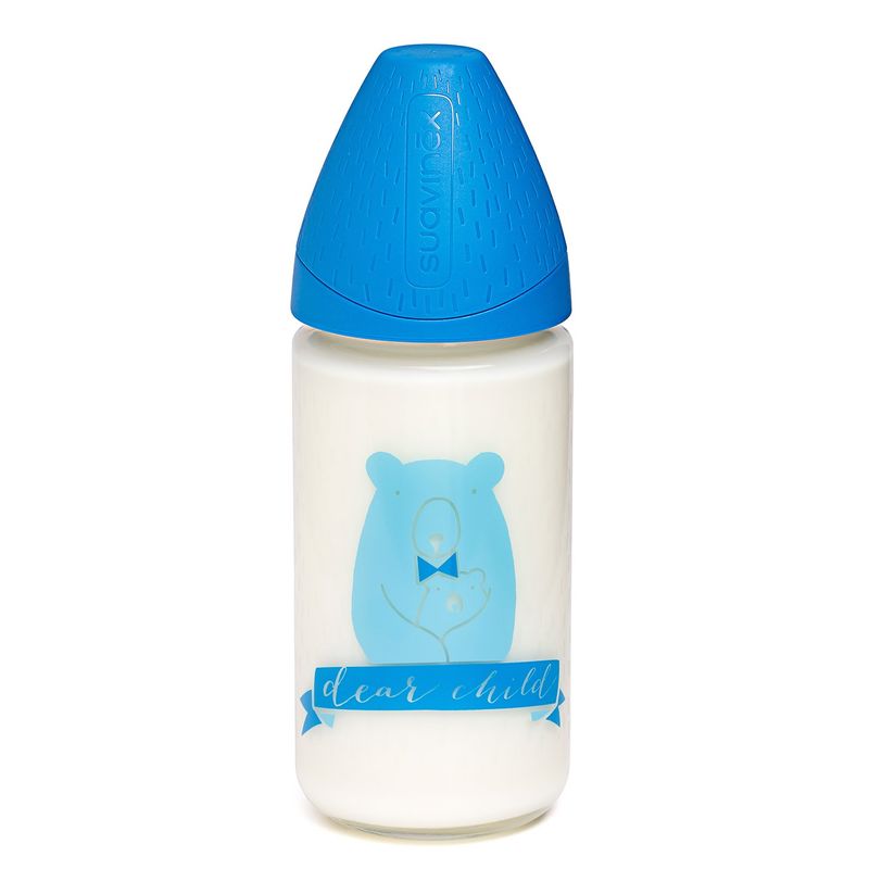 SUAVINEX - MAMADERA VIDRIO 240ML FUNDA SILICONA  AZUL