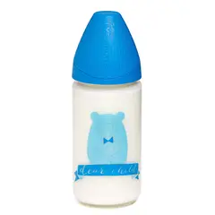 SUAVINEX - MAMADERA VIDRIO 240ML FUNDA SILICONA AZUL