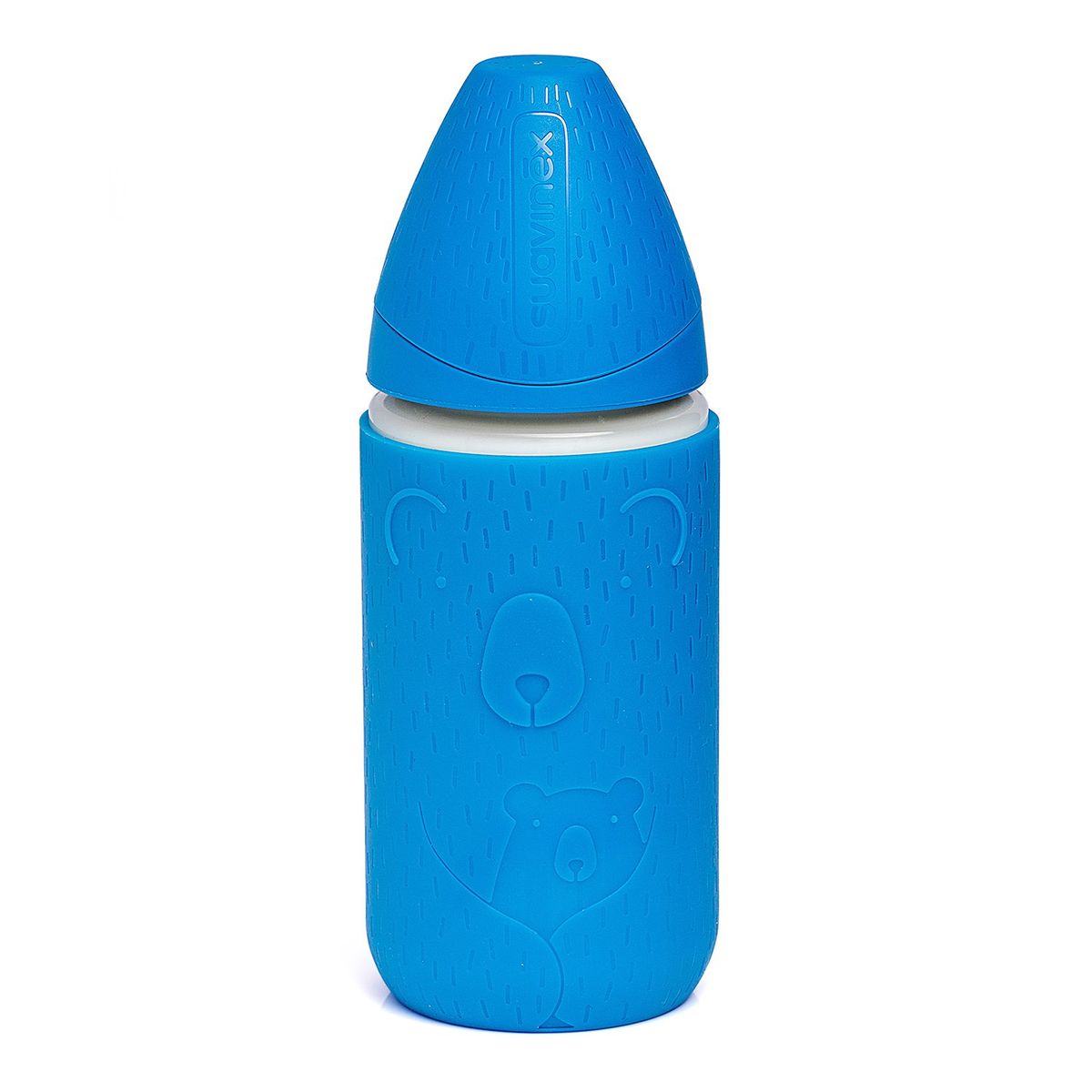 SUAVINEX - MAMADERA VIDRIO 240ML FUNDA SILICONA  AZUL