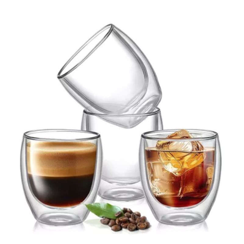 GENERICO - Set De 2 Tazas De Vidrio Doble Cubierta 80 Ml Mug