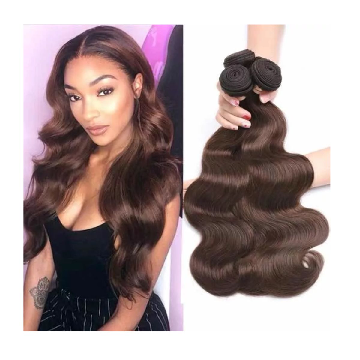 GENERICO - Onda Profunda Color Castaño Cabello 100 Humano 18pulgadas