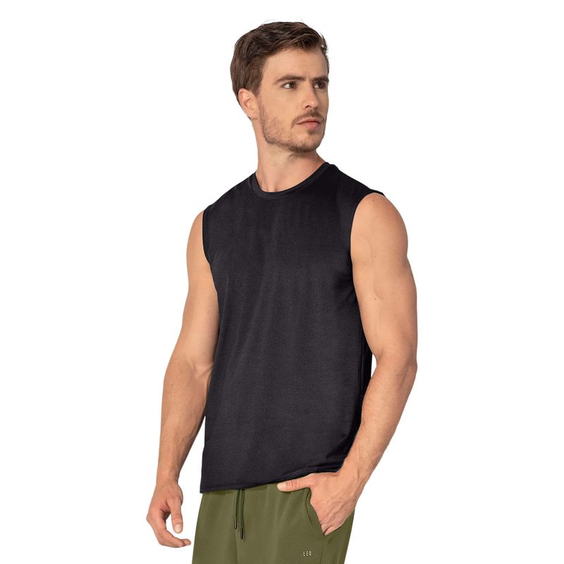 LEO - Camiseta manga sisa deportiva y de secado rápido para hombre 508023 Negro