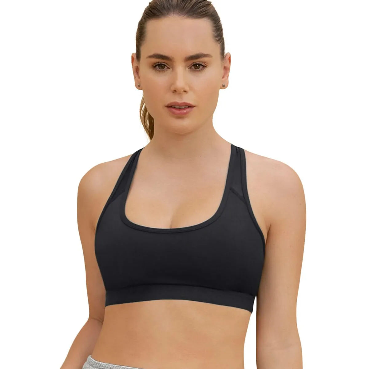 LEONISA - Top deportivo con espalda atlética en material de secado rápido 195356 Negro