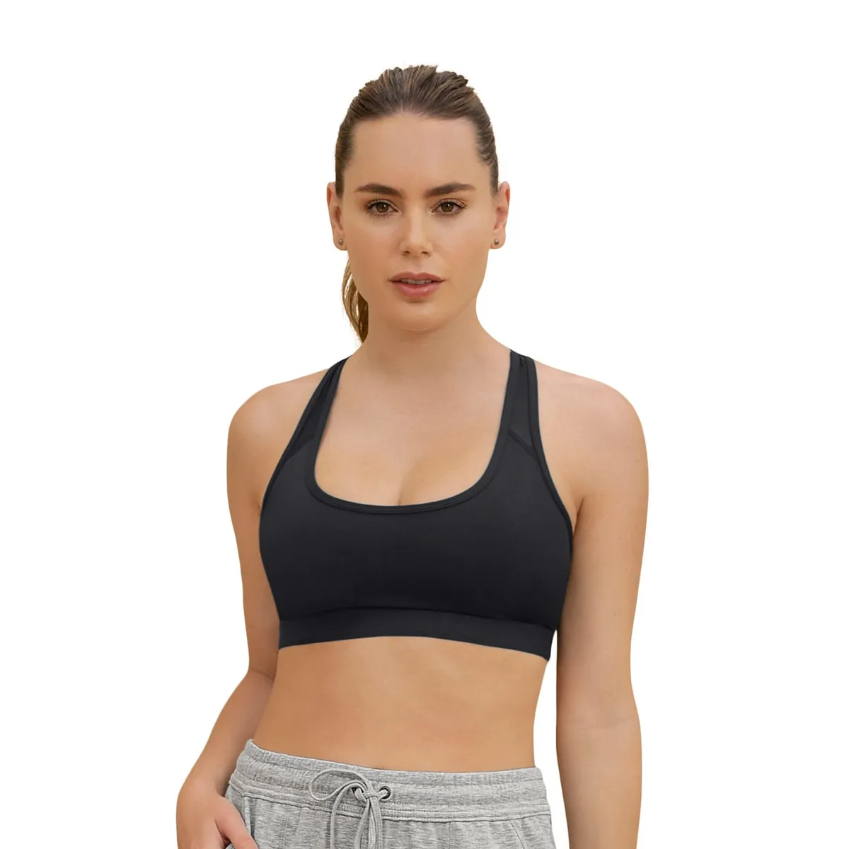 LEONISA - Top deportivo con espalda atlética en material de secado rápido 195356 Negro