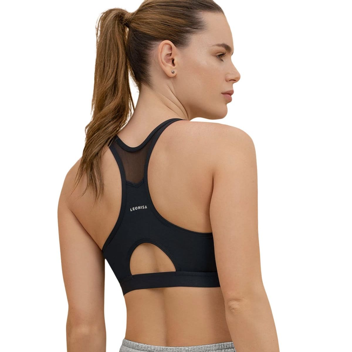 LEONISA - Top deportivo con espalda atlética en material de secado rápido 195356 Negro