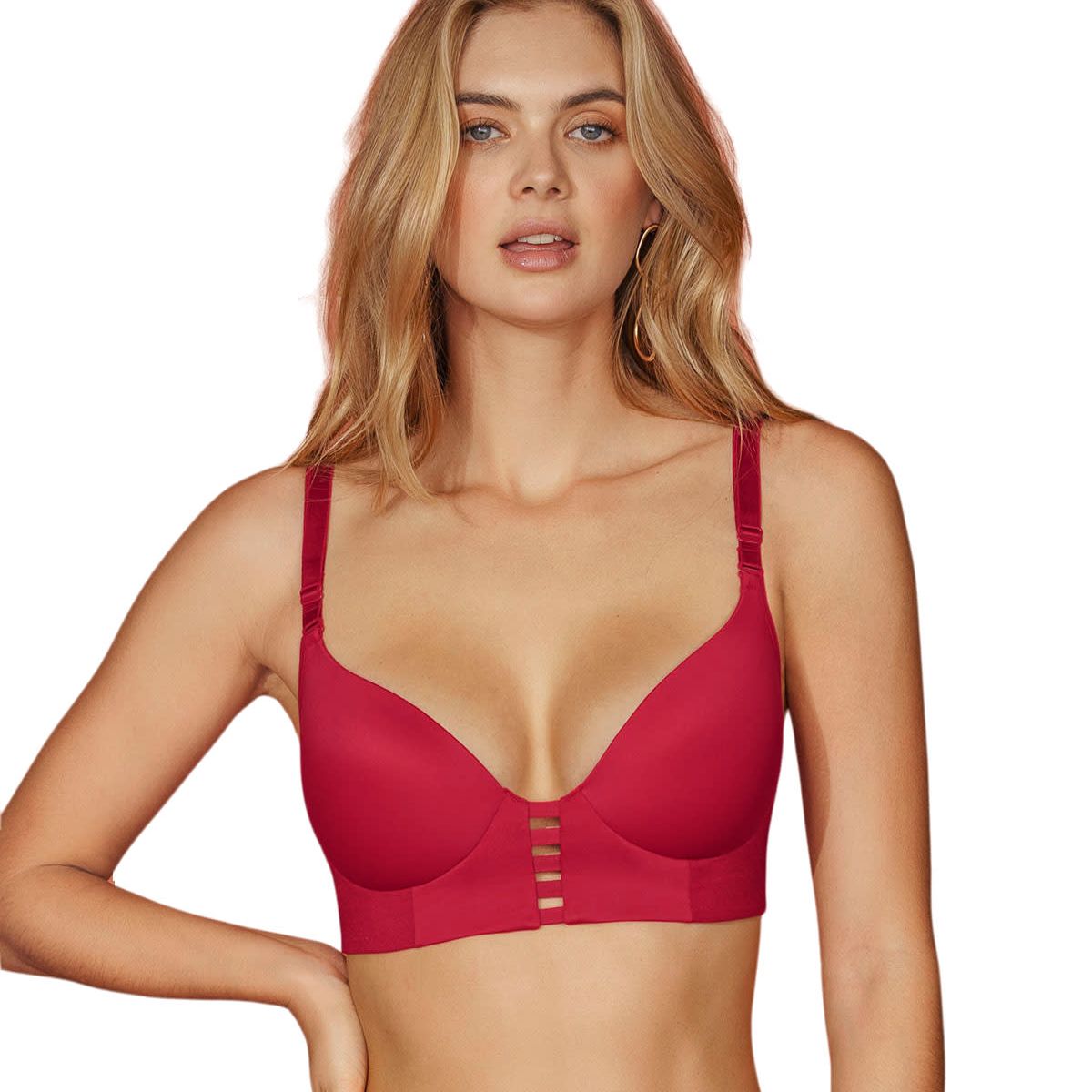 LEONISA - Sostén triangular de realce alto y buen cubrimiento Memory Bustier 091010 Rojo